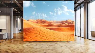 A desert where 2D flat plains transition into 3D sand dunes, captured using aerial drone photography for a wide perspective. Wall mural