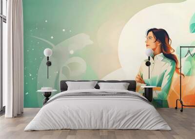 Leading Web Innovation: An Exuberant Businesswoman's Energy Transforms the Digital Space with Colorful Insight Wall mural