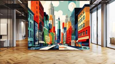 Abstract New York. Metropolis with skyscrapers Wall mural