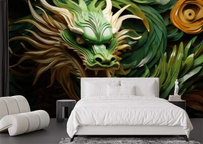 Green wooden Chinese dragon Symbol of 2024 Wall mural