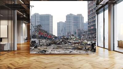 War in Ukraine. Damaged shopping center in Kyiv Wall mural