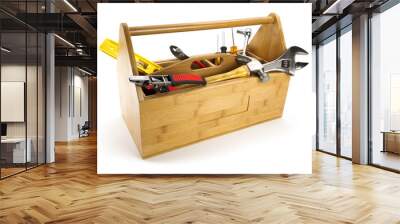 Wooden toolbox with tools isolated on white
 Wall mural