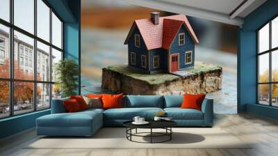 Paper House On Top Of A Brick Foundation Wall mural