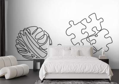 Chaos and order abstract minimalist concept vector illustration. Metaphor of disorganized difficult problem, mess with black single continuous tangle thread in need of unraveling isolated on white Wall mural