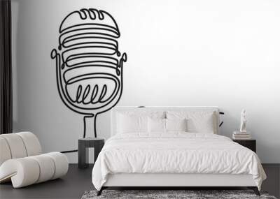 Podcast. Continuous one single line drawing Retro microphone logo icon, vector illustration concept Wall mural