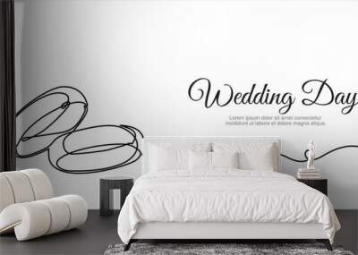 Wedding day. Wedding rings vector one continuous  line art. Illustration with quote template. Can used for logo, banner, booklet, flyer, brochure Wall mural