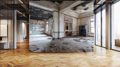 Old abandoned building in decay with broken glass and building materials Wall mural