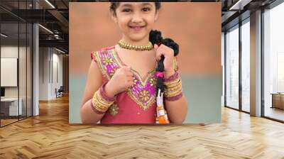 Portrait of a Little Girl in Traditional Indian Costume Wall mural