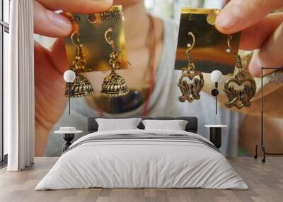 Pretty earrings we found at the market, Thiruvananthapuram (Trivandrum), Kerala, India Wall mural