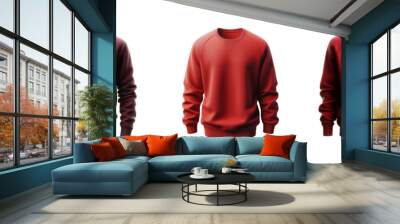 Set of dark red sweatshirt template, mockup, isolated over on transparent white background Wall mural