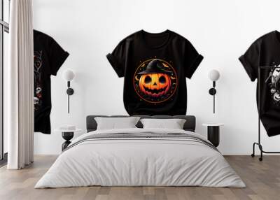 Set of Halloween women black t-shirt, isolated over on transparent white background Wall mural