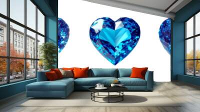 Set of heart shape diamonds, illustration, isolated over on transparent white background Wall mural