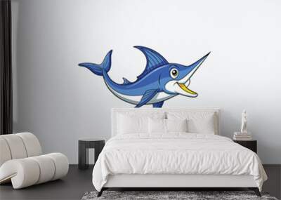 Simple black symbol on white background. Marlin Fish, Swordfish Wall mural