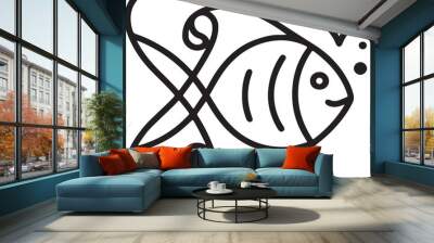 black and white fish and love icon Wall mural