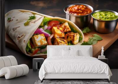 Spicy Paneer Wrap with Mint Chutney and Salsa Wall mural