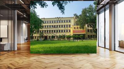 Howrah,West Bengal,India- 21st April 2019 : Main building of Indian Institute of Engineering Science and Technology, IIEST, formerly B.E.College Shibpur, view of college campus filled with greenery. Wall mural