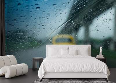 Monsoon abstract image, yellow taxi Wall mural