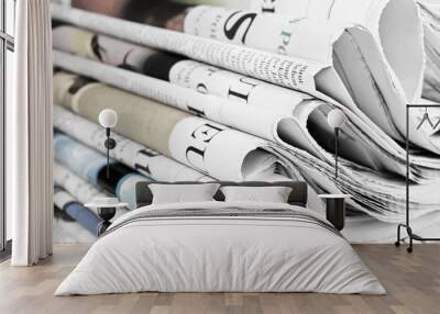 Pile of old newspapers, selective focus Wall mural