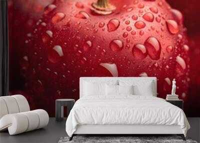 Close-up of fresh red cherries with water drops. Selective focus, summer fruits concept Wall mural