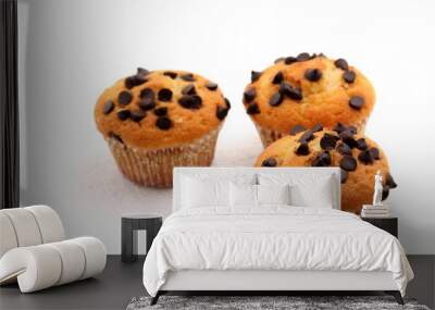 chocolate chip muffin on a white background. Wall mural