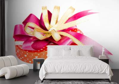 Gold gift box with  ribbon and bow Wall mural