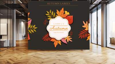 Autumn foliage label design Wall mural