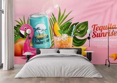 Tropical cocktail drink ad template Wall mural