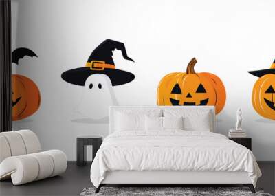 Halloween Pumpkin Set Vector Illustration On White Background Wall mural