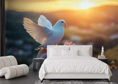 International Day of Peace, an individual holding a white dove or a peace symbol Wall mural