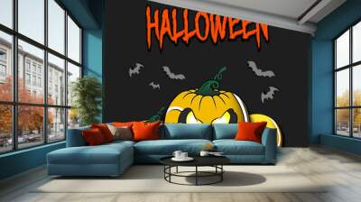 Happy Halloween. Template tennis design. Tennis balls in the form of a pumpkins on an isolated background. Pattern for banner, poster, greeting card, flyer, party invitation. Vector illustration Wall mural