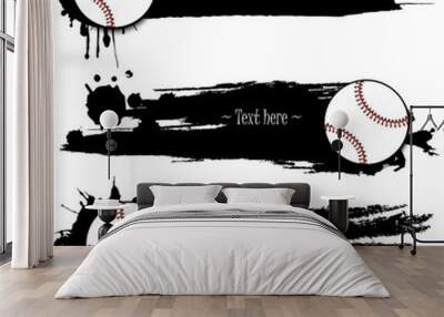 Set of hand drawn grunge banners with baseball Wall mural