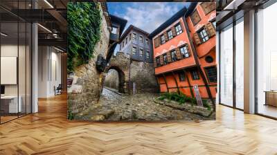 Plovdiv, Bulgaria. Hisar Kapia - Ancient Gate and History Museum in the old town of Plovdiv. Old traditional Bulgarian houses Wall mural