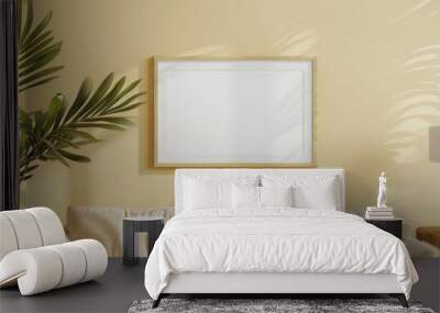 Elegant mockup frame displayed prominently in a stylish living room, showcasing modern decor elements, soft color palette, and inviting ambiance for creative inspiration. Wall mural