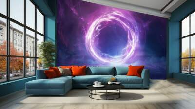 Enchanted Portal on an Alien Planet, a mystical gateway pulsating with vibrant colors, surrounded by ethereal landscapes and shimmering stars in a cosmic expanse. Wall mural