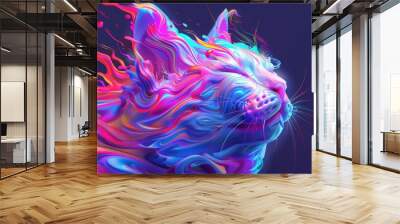 Vibrant Psychedelic Cat Sticker, a surreal digital artwork featuring a colorful and trippy generative cat design, merging fantasy with abstract graphic elements. Wall mural