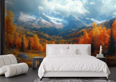 Vibrant autumn foliage in a scenic mountain landscape Wall mural