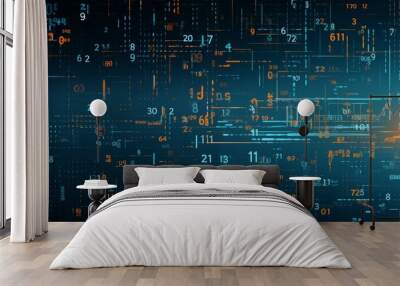 Abstract digital technology background with numerical data and binary code Wall mural