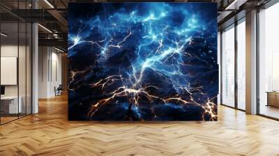 Ethereal Blue Electricity Bolts in a Dark Abstract Background Wall mural