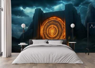 Mysterious Portal in a Fantastical Mountain Landscape Wall mural