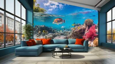 Vibrant Underwater World with Coral Reefs and Tropical Fish Wall mural