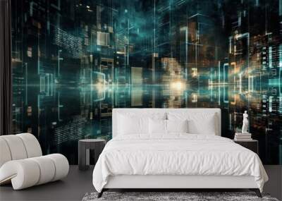 Global business, internet network connection, IoT Internet of Things, business intelligence concept. Busines global network, futuristic technology background. AI generative Wall mural