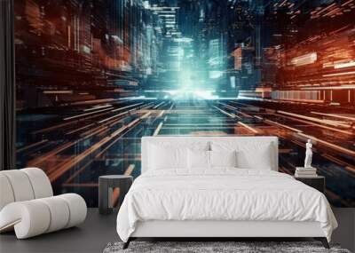 Global business, internet network connection, IoT Internet of Things, business intelligence concept. Busines global network, futuristic technology background. AI generative Wall mural