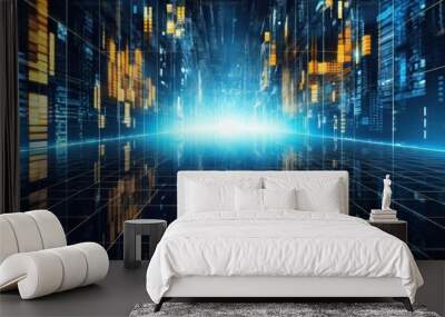 Global business, internet network connection, IoT Internet of Things, business intelligence concept. Busines global network, futuristic technology background. AI generative Wall mural