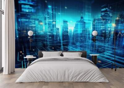 Global business, internet network connection, IoT Internet of Things, business intelligence concept. Busines global network, futuristic technology background. AI generative Wall mural