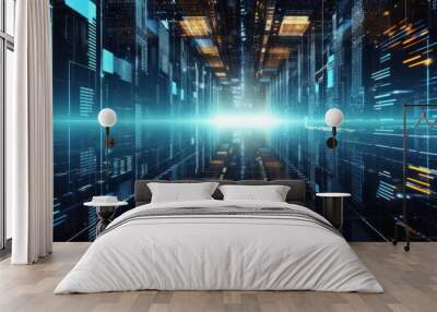 Global business, internet network connection, IoT Internet of Things, business intelligence concept. Busines global network, futuristic technology background. AI generative Wall mural