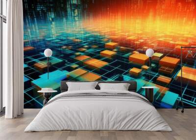 Global business, internet network connection, IoT Internet of Things, business intelligence concept. Busines global network, futuristic technology background. AI generative Wall mural