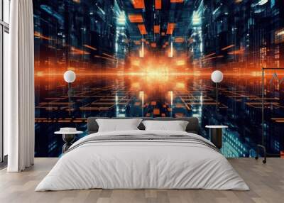 Global business, internet network connection, IoT Internet of Things, business intelligence concept. Busines global network, futuristic technology background. AI generative Wall mural