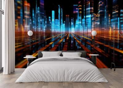 Global business, internet network connection, IoT Internet of Things, business intelligence concept. Busines global network, futuristic technology background. AI generative Wall mural