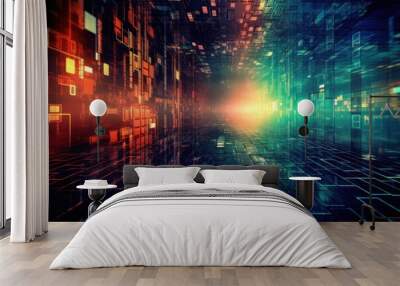 Global business, internet network connection, IoT Internet of Things, business intelligence concept. Busines global network, futuristic technology background. AI generative Wall mural