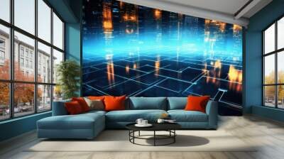 Global business, internet network connection, IoT Internet of Things, business intelligence concept. Busines global network, futuristic technology background. AI generative Wall mural